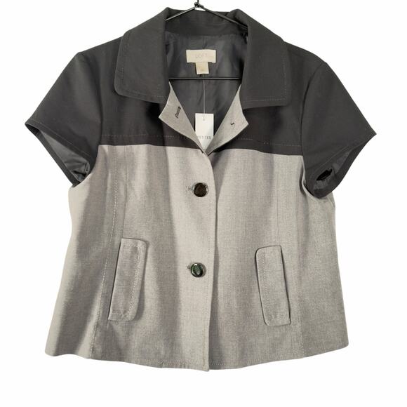 NWT LOFT Black Gray Summer Short Sleeve Button Down Shirt Blouse Blazer Size MP - Picture 1 of 7